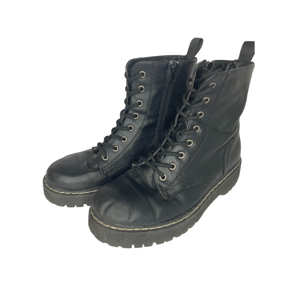 UNION BAY Womens 7.5M Black Combat Boots Lace Up Zipper Lug Sole Goth